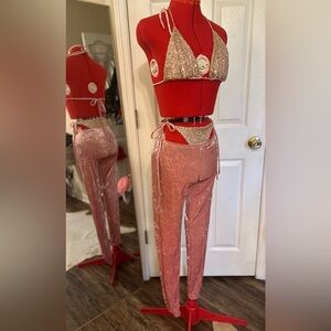 2 Piece Light Pink/Rose Gold Crushed Velvet and Sequins Set By Belita Womens S
